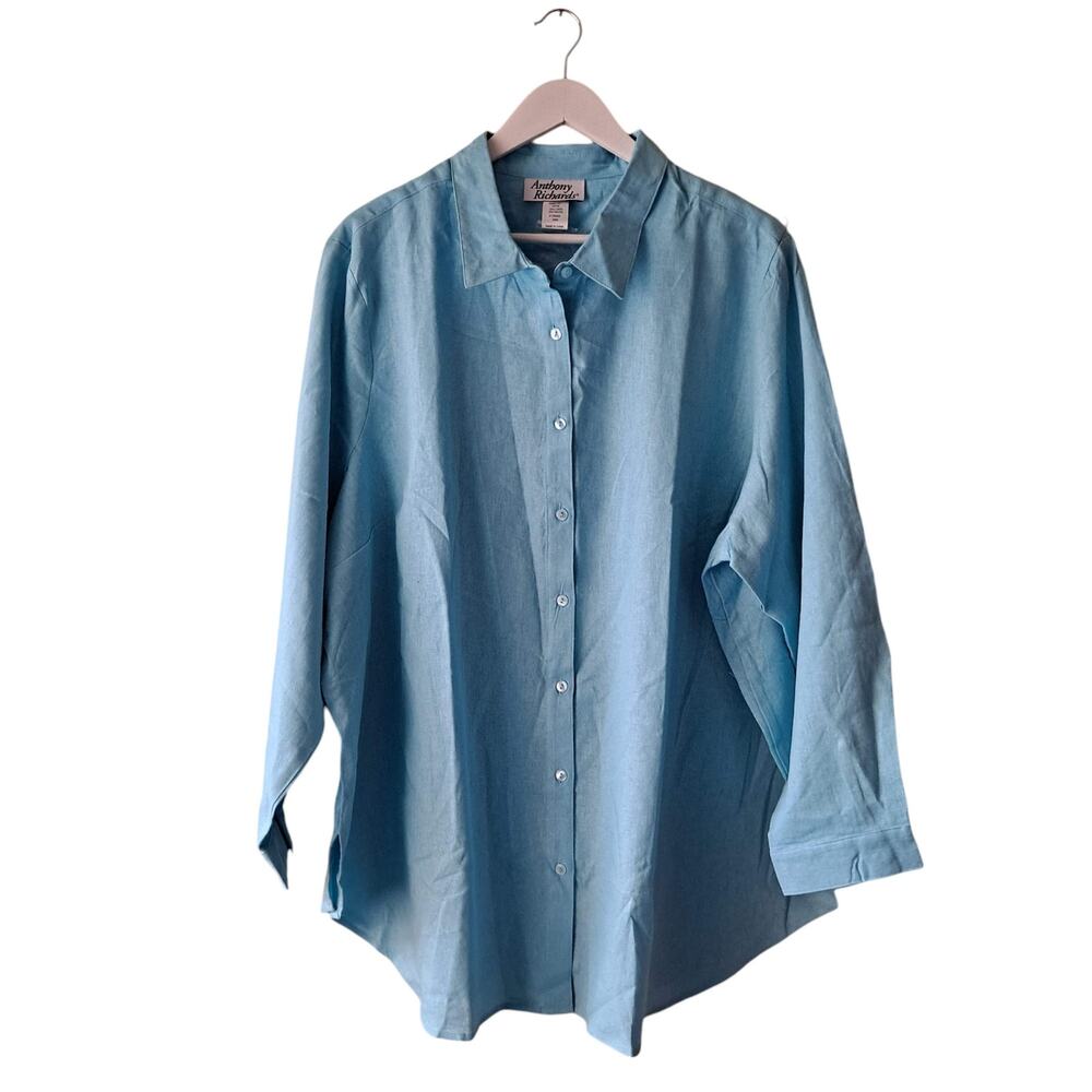 Anthony Richards Blue Button Up Long Sleeve Linen Blend Shirt Size 24W NWOT